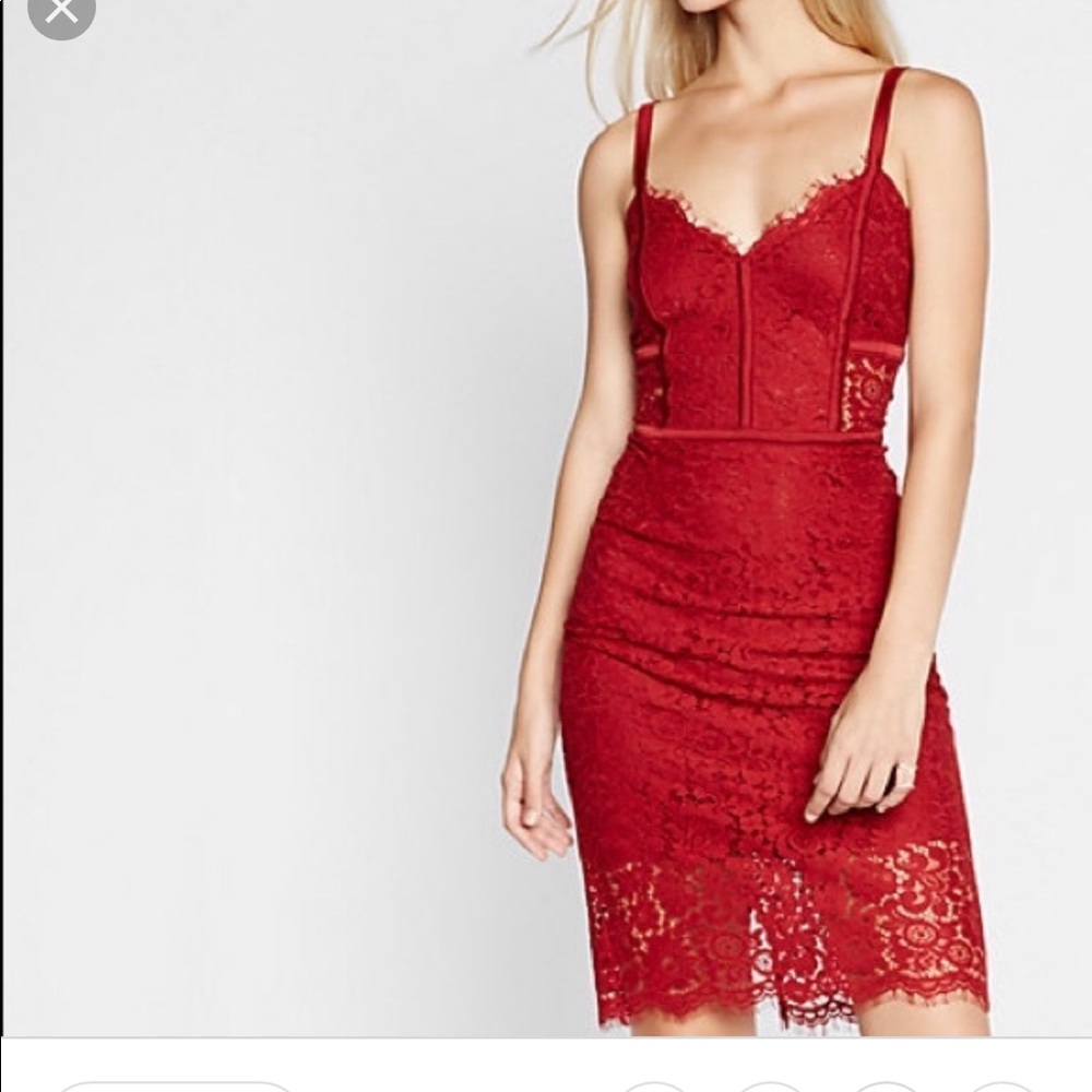 Red lace midi dress